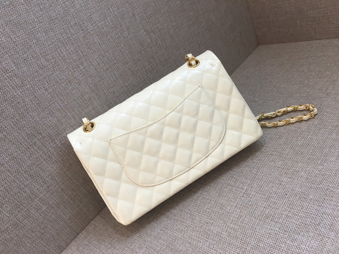 Medium Classic Flap Patent Leather Bag AO1112 White/Gold